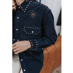 Re/Done Navy Studded Button Down Shirt